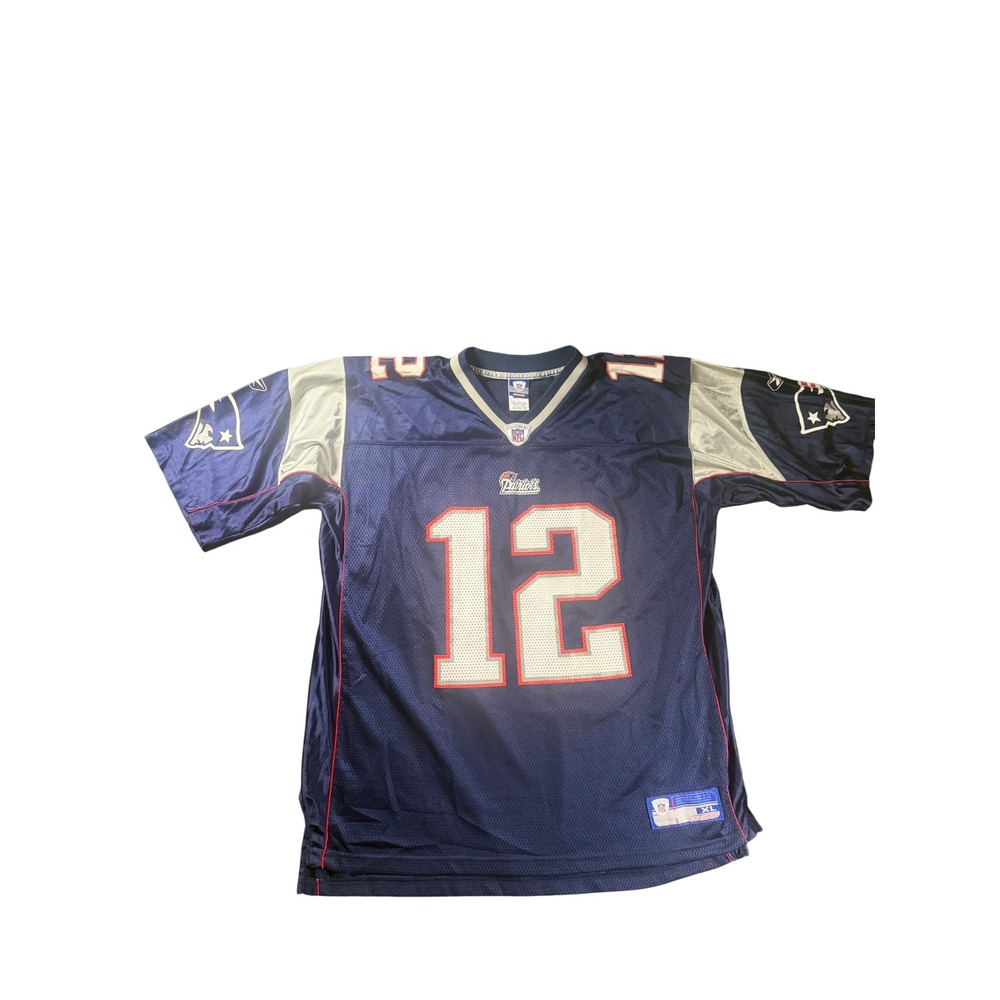 Vintage Reebok Tom Brady New England Patriots NFL Jersey Mens XL Navy Blue 2000s